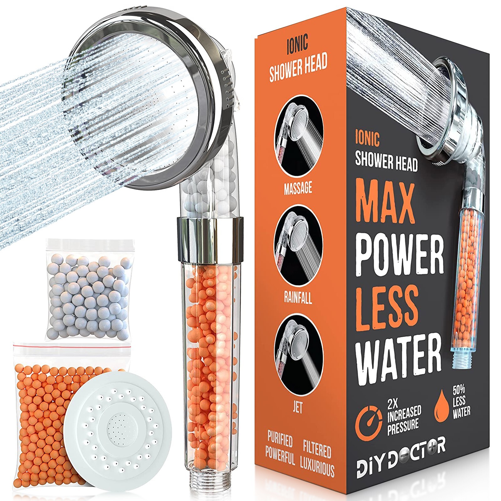 Ionic Shower Head High Pressure Filtration Beads Adjustable Water