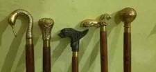 Lot of 5 Pcs Antique Brass Walking Stick Different Handle Wooden Cane Victorian