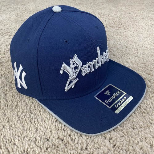 New York Yankees Fanatics Hat Iconic Old English Script Blue Snapback Cap New - Picture 2 of 9