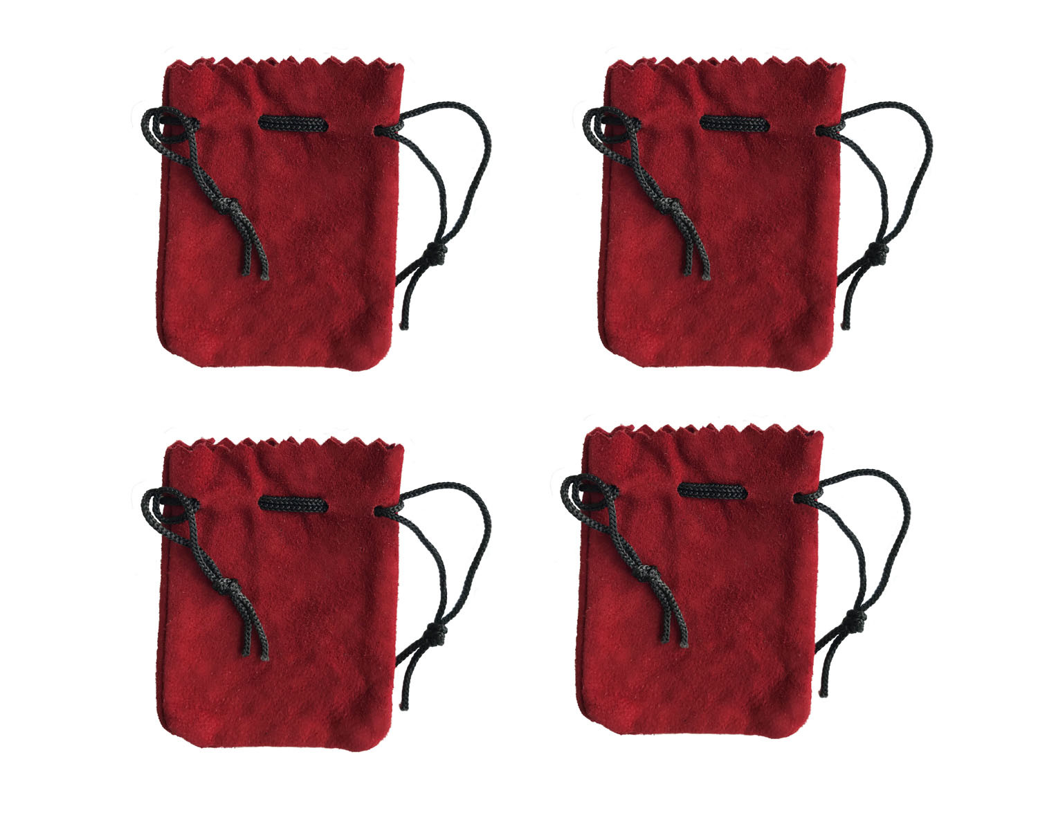 4 Red Genuine Suede Leather 3" Drawstring Pouch Bag Jewelry Coin Renaissance
