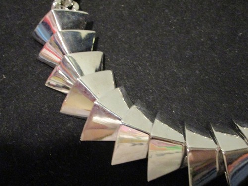 BCBG Max Azria Silver Tone Metal Necklace, Triangle Designs - Picture 2 of 5