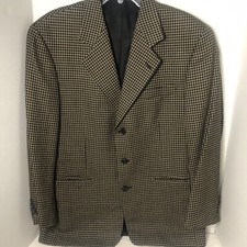 Bachrach Men s Blazer 42R Tan Black Houndstooth 100 Wool Three Button Front