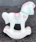 Fenton White Light Green Glitter Hearts Rocking Horse Figurine