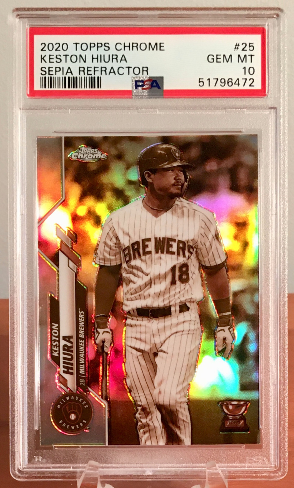 2020 Topps Chrome Keston Hiura Sepia Refractor Rookie Cup #25 PSA 10