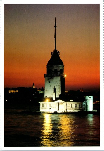 Night View of Leonder's Tower or Maiden's Tower, Istanbul, Turkey Postcard