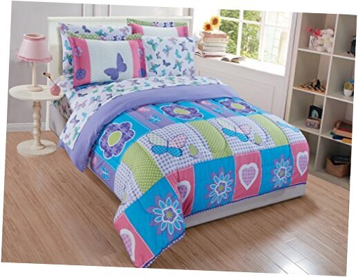 Mk Collection Comforter Set Butterfly Purple Pink Turquoise Green Flowers New