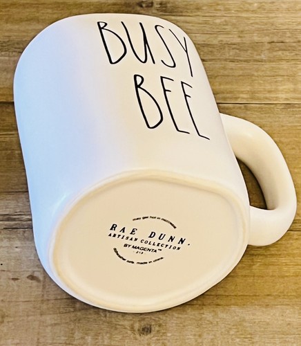 Rae Dunn BUSY BEE Mug With Bumblebee Topper White Ceramic 2-Piece New - Picture 4 of 4