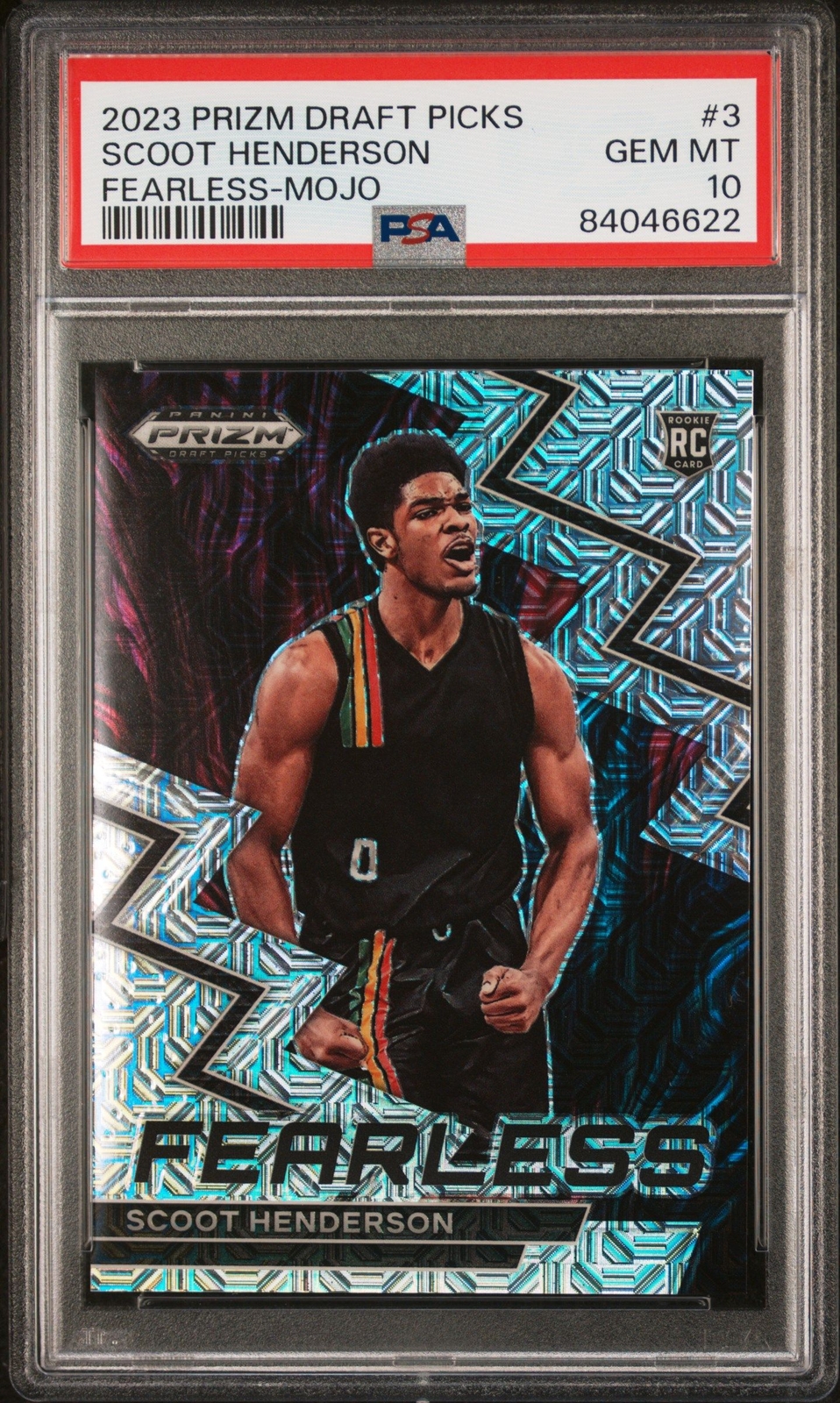 2023 PANINI SCOOT HENDERSON PRIZM DRAFT PICKS FEARLESS /25 MOJO PRIZM #3 PSA 10