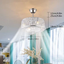 18" LED Ceiling Fan Light Crystal Chandelier Bladeless Caged Shape Lamp&4 Bulbs