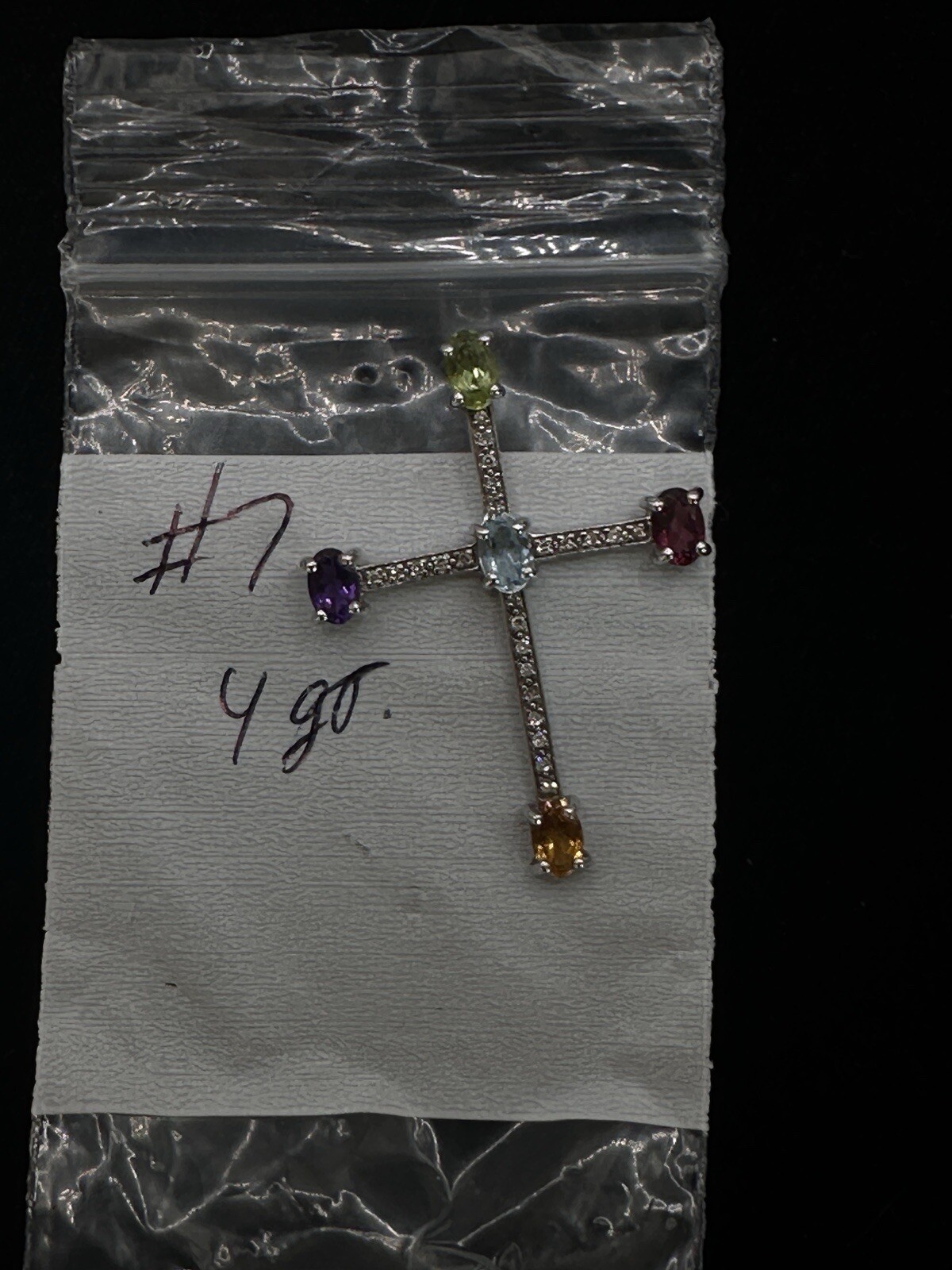 Sterling Silver Cross With Multi Colored Stones - image 8