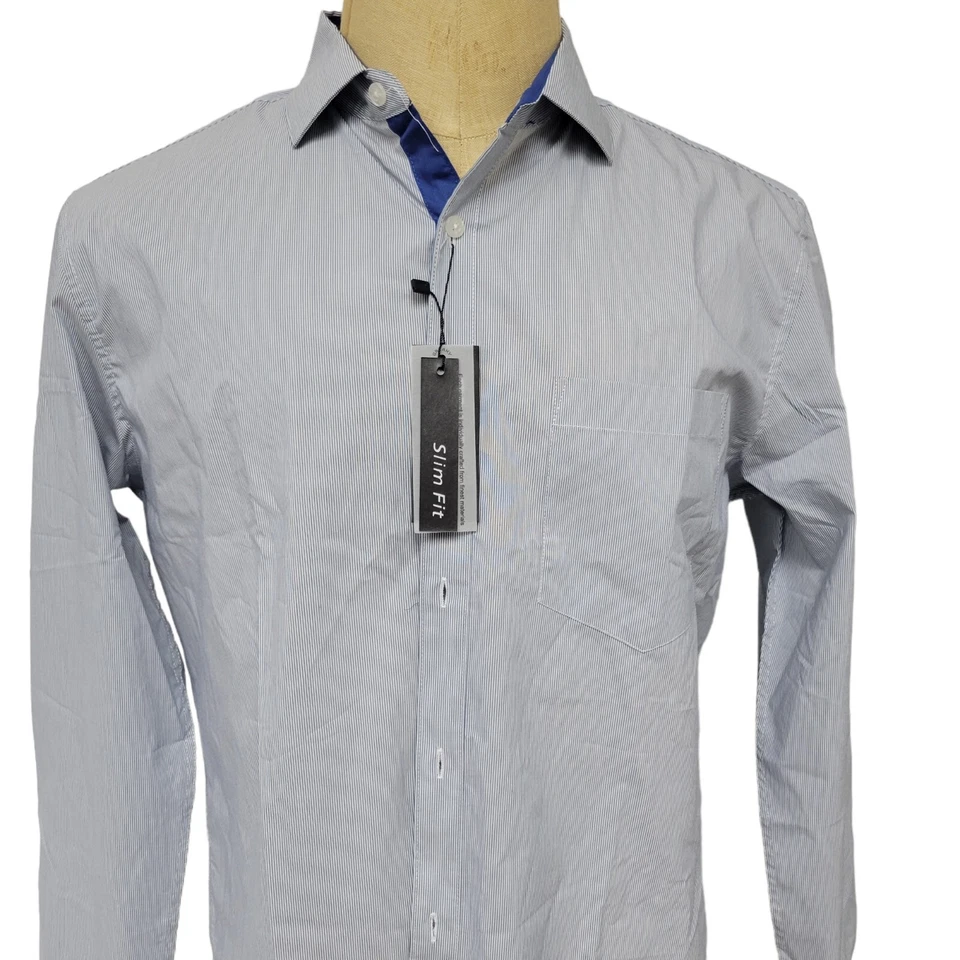 Men's Galaxy By Harvic Long Sleeve Slim Fit Stripped Shirt.  Medium.  NWT $58 - Image 2 of 4