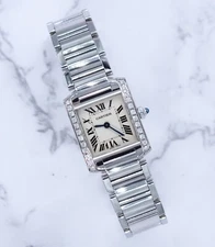 Ladies Cartier Tank Francaise with VVS Diamond Bezel - Boxed.