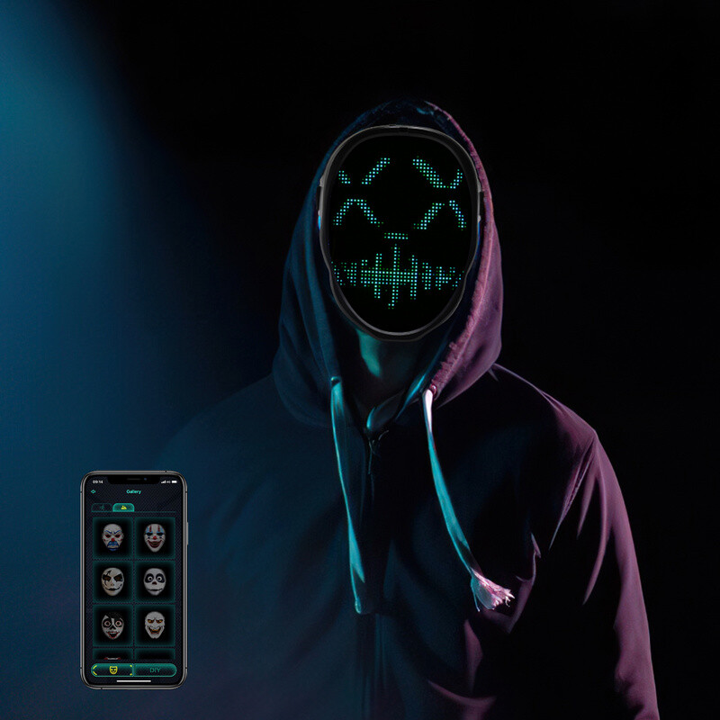 LED Maske mit Emojis Steuerung Festival Leuchtmaske Halloween Party Purge Mask