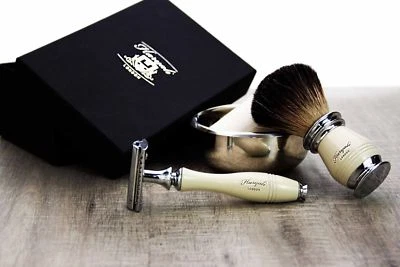 HARYALI LONDON Kit da barba per toelettatura spazzola super tasso doppio bordo rasoio ciotola sapone set da barba