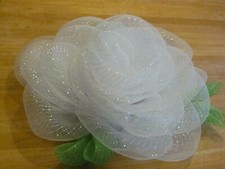 HOMEMADE DECO-MESH WHITE ROSE WREATH 16 INCH