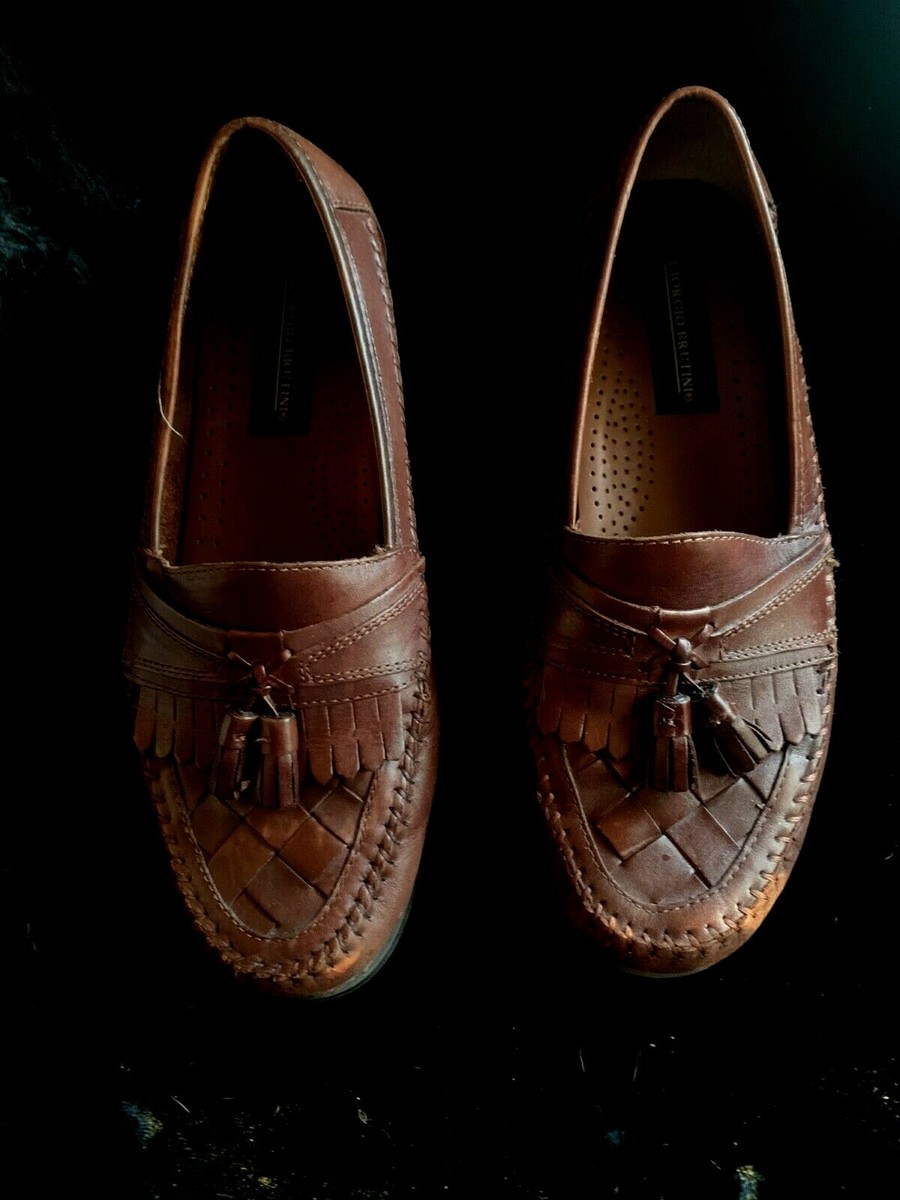 Giorgio Brutini Austin loafers men\'s 11M brown leather woven kiltie and tassels Vintage Men main image 4