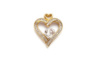Authentic Diamond Heart Pendant Gold Plated Sterling Silver 925 Mother Child Love Family