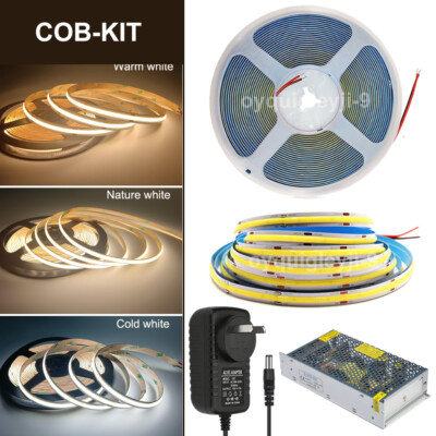 5m-20m DC12V 24V 320LEDs/m COB Led Strip Light High Density Tape & Pwoer supply