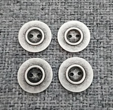 4 x Small Silver Pewter Tone Metal 2 Hole Buttons 18mm Vintage Gothic Steampunk