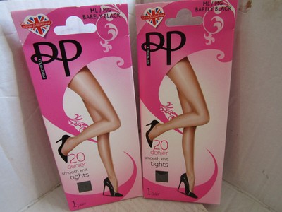 Pretty Polly, 2 Pairs, 20 Denier Smooth Knit Tights, ML/MG - BARELY BLACK M/L