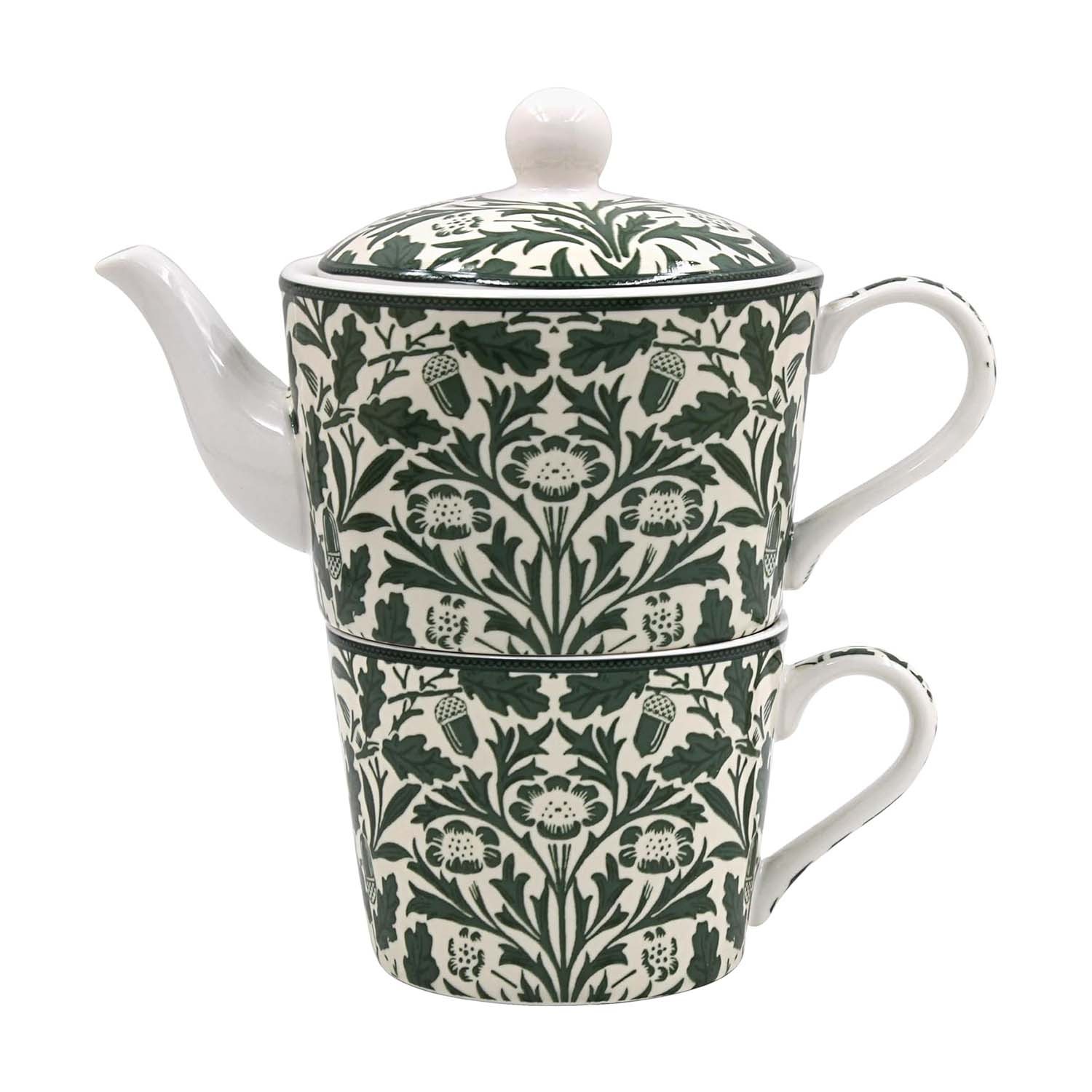 Ceramic Tea For One Set William Morris Acorn Stacking Teapot & Cup Tea Time