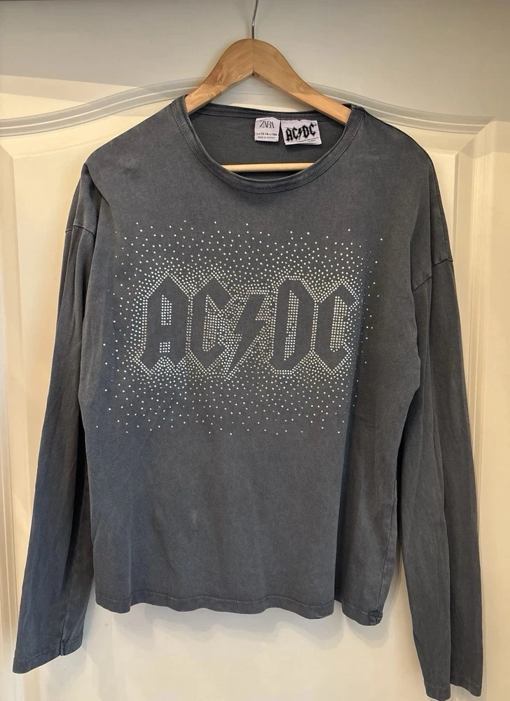 AC/DC Shirt, Langarm Größe 164, grau, Zara