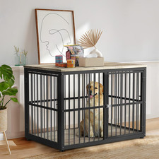 43'' Dog Crate Furniture with 3 Doors, XL Wooden Crate End Table, Heavy Duty Ind