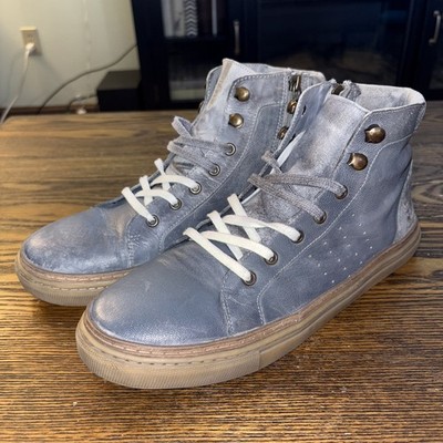 BED|STU Roan Leather Mac II High Mid Top Sneaker Blue Distressed Sz 11