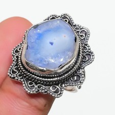 Blue Solar Quartz Gemstone Handmade 925 Sterling Silver Jewelry Ring Size 8 J114