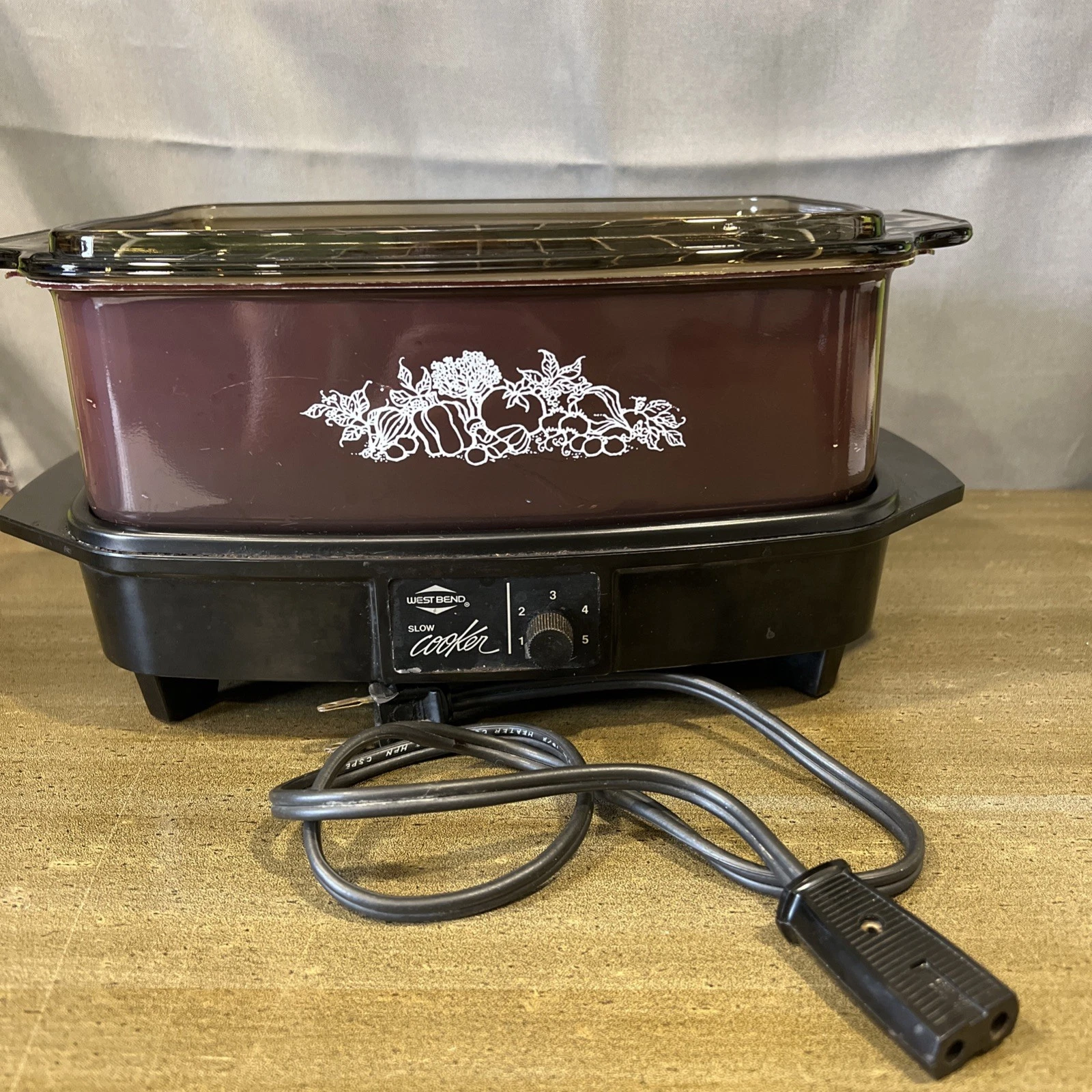 West Bend 4 Qt Slow Cooker Harvest Brown Amber Casserole Lid Vintage Nostalgic