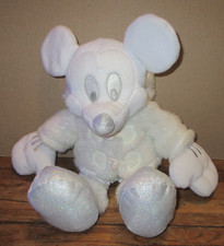 Disney Store White Glitter Mickey Mouse Snowflake Pals Plush 15" GUC