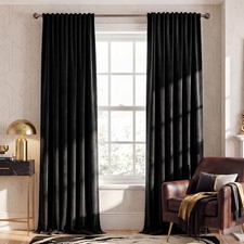 Black Velvet Curtains 84 inch Long 2 Panels, Rod Pocket Back Tab Heavyweight