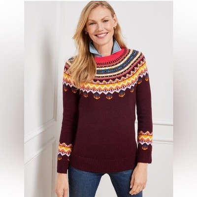 NWT Talbots Womens Fair Isle Crew Neck Sweater Size 3XP Cabin Nordic Cabin Cozy