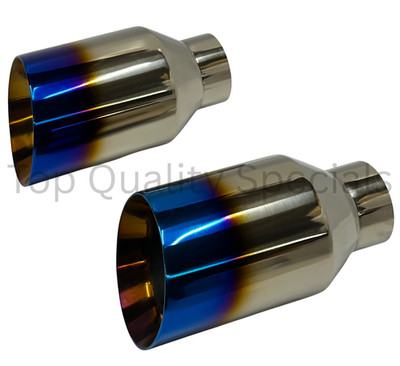 Pair Polished SS Exhaust Tip Double Wall 3'' Inlet - 5'' Outlet - 9'' Long Tips Set
