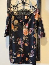 G (Guess) Off The Shoulder Black Floral Print 3/4 Sleeve Body Con Dress Size Med