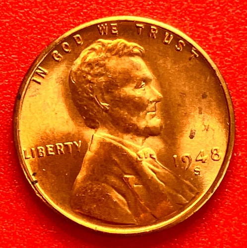 1948-S Lincoln Wheat Cent Penny GEM RED BU From an Original Bank Roll