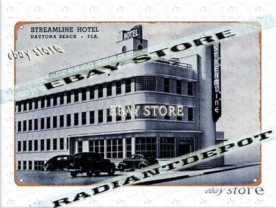 Tin Sign 1941 Streamline Hotel Modern Architecture Building home decor artwork