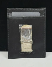 Calvin Klein Black  Color Full Grain Leather Card Holder NEW *Check Description