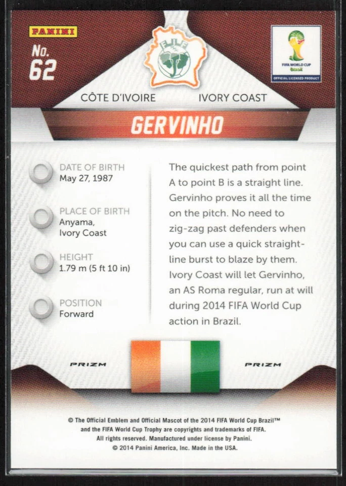 2014 Panini Prizm FIFA World Cup Blue Pulsar #62 Gervinho /55 Cote D'Ivoire - Image 2 of 2