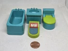 Vintage Fisher Price little people blue bathroom set: Toilet Sink Tub