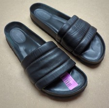 Mens Slide Sandals UK 12 Black Padded Strap Slip On Pool Beach Summer Sliders