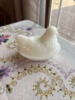 Vintage Milk Glass Hen on Nest Hazel Atlas 1950s MCM Mini Covered Dish Chicken