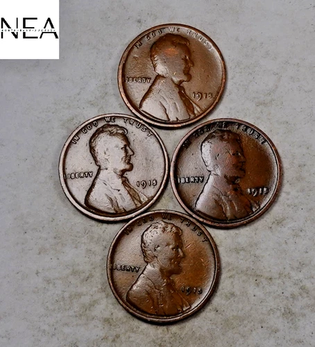 (4) 1915 Lincoln Wheat Penny Cent Lot ~ VG-VF ~ 4 Coin Set (ZWL33)