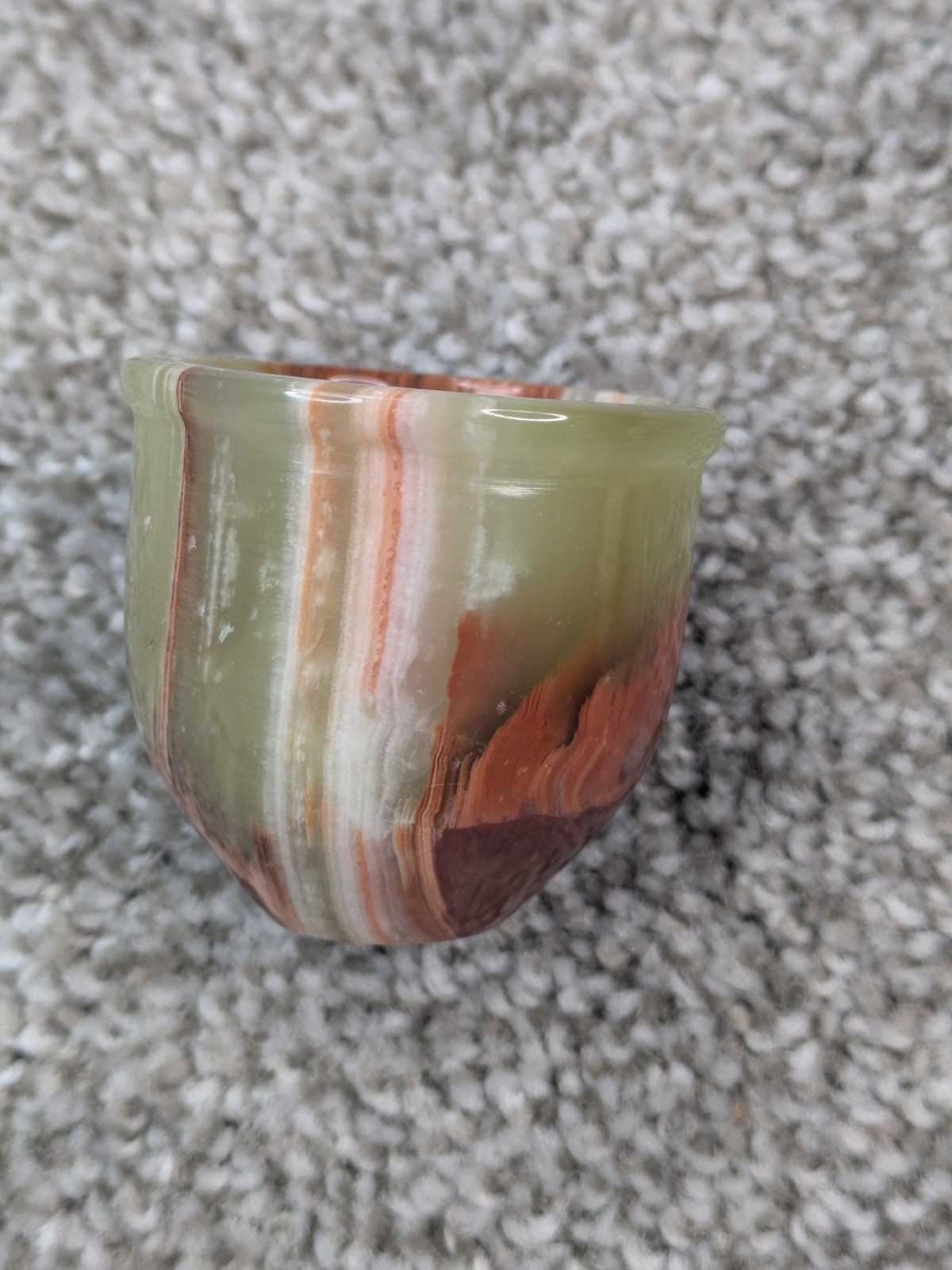 Onyx Stone Shot Glasses Set Of 4 Green Brown Agate Carved Marble Cups Vtg Decor