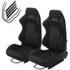 Pair Universal Racing Seats W Dual Sliders Reclinable Bucket Seat Black Suede