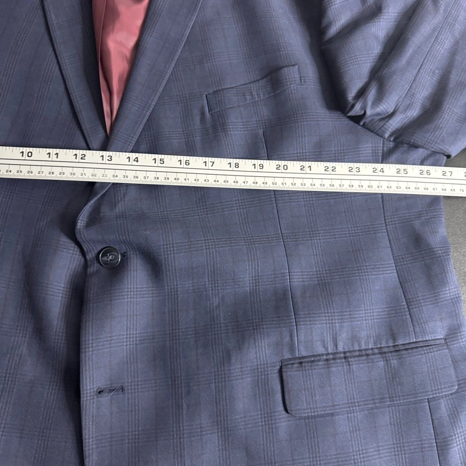 Perry Ellis Portfolio Mens Suit Separate Blue Plaid 54L 46W Check - Image 4 of 4