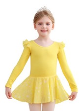 Ballet Leotard for Girls - Long Sleeve Ruffle Heart Print Tutu Dance Dress wi...
