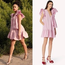 RED Valentino Pink Taffeta Bow and Ruffle-Detail Mini Dress - Size 40 (US 4)