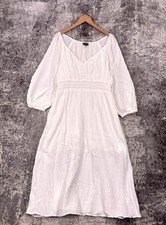 J Crew Dress Large Womens V Neck Midi Soft Gauze White Cotton