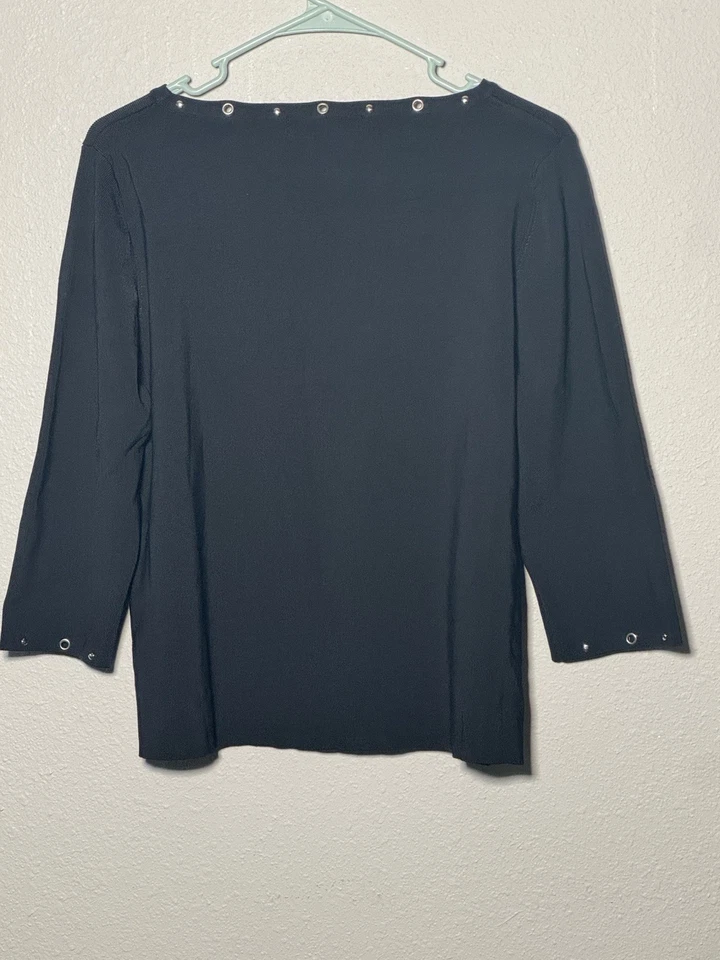 Top Kikit Mujer Extra Grande Negro Plata Ojal Disco Borde Vanguardista Oficina Trabajo Foto 4 de 4